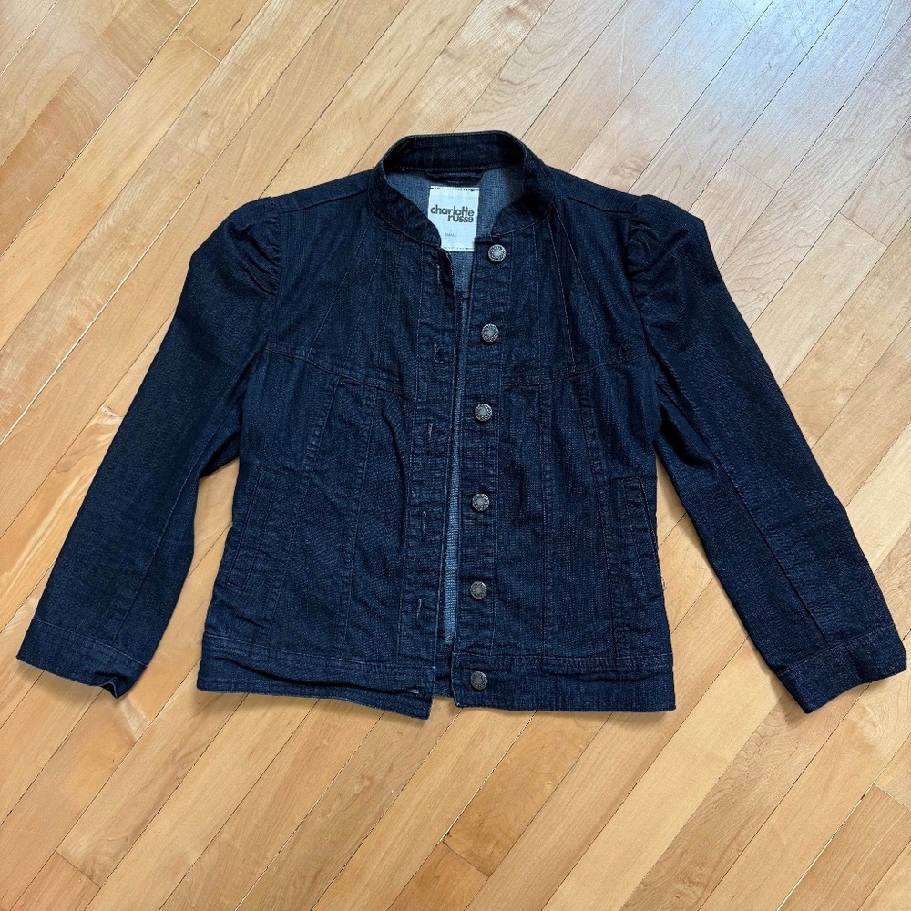 EUC Charlotte Russe Dark Blue Denim Jean Jacket 3/4 Sleeves Small